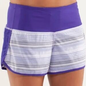 Lululemon purple striped sped run shorts in size 2!
